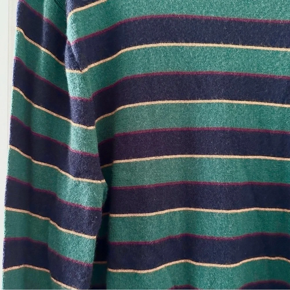 J. Crew Green Blue Striped Crewneck Sweater Merino Wool Mens Sz Medium Slim Fall